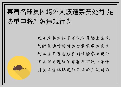 某著名球员因场外风波遭禁赛处罚 足协重申将严惩违规行为